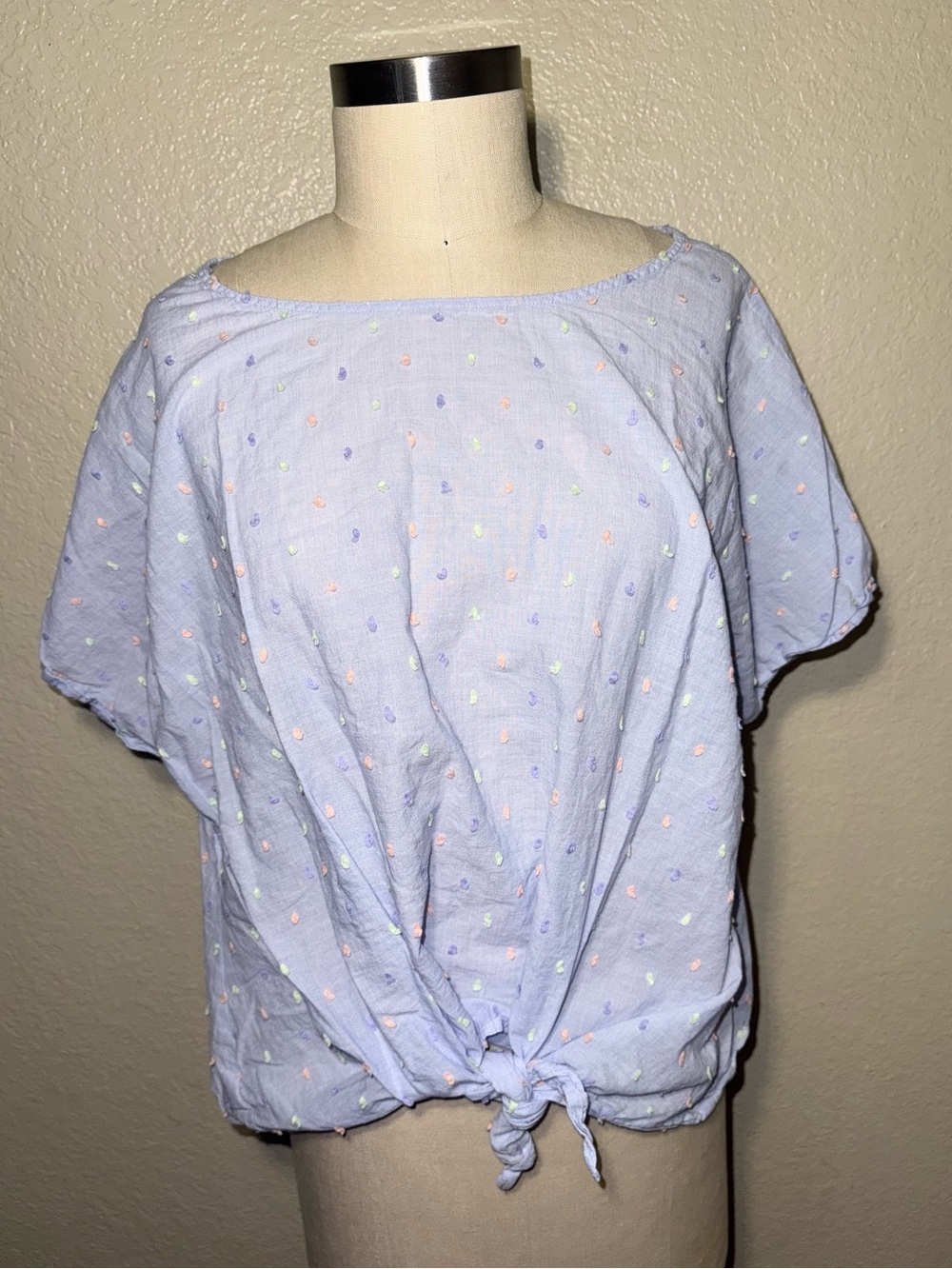 LOFT Outlet Swiss Dot Tie Front Blouse Cottagecore Lavender Boho Large